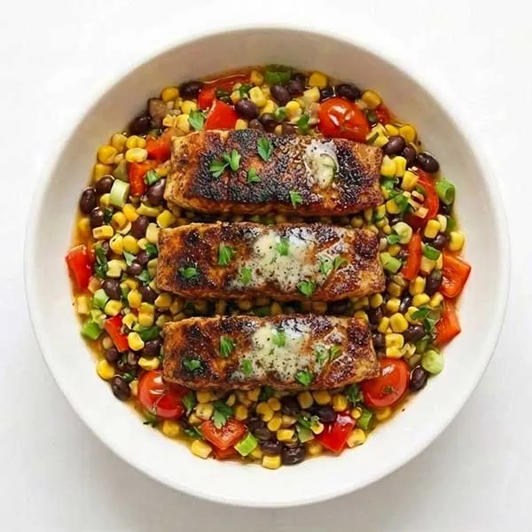 Cajun Blackened Fish with Corn & Black Bean Succotash